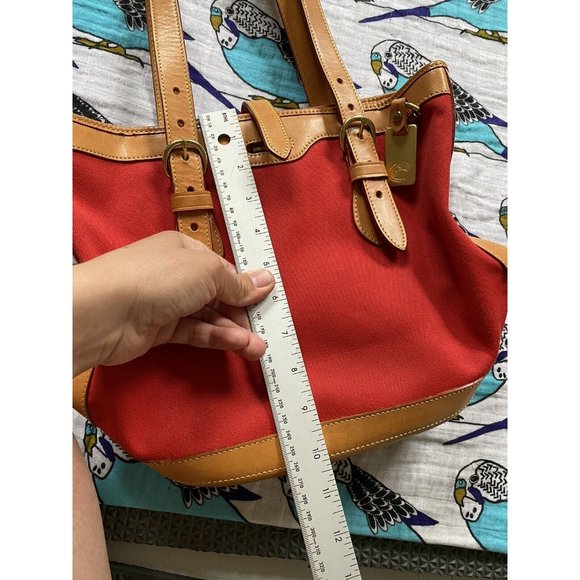 Dooney & Bourke Shoulder Bag Tote Leather Canvas Red Adjustable Straps Made USA - Picture 11 of 12